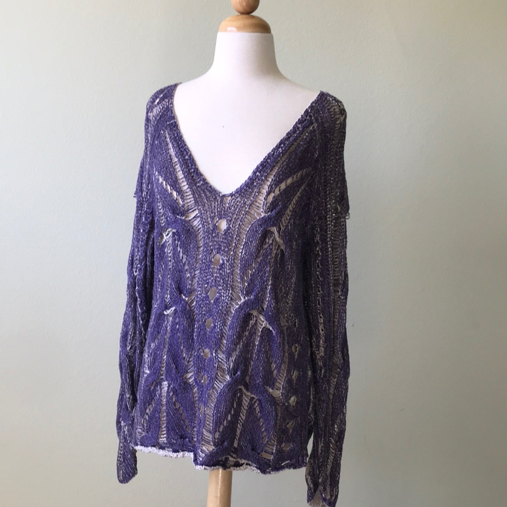 Free People Purple and Beige Open Weave Oversize